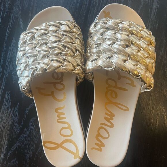 Sam Edelman Ainslie Gold Metallic Braided Slide Sandal 5.5M - Picture 2 of 7